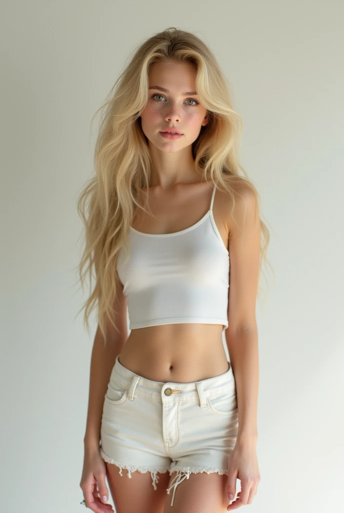 1 girl, One, blond hair, full skinny body, mini skirt, looking at the camera, child's face, , Short and skinny (angels)