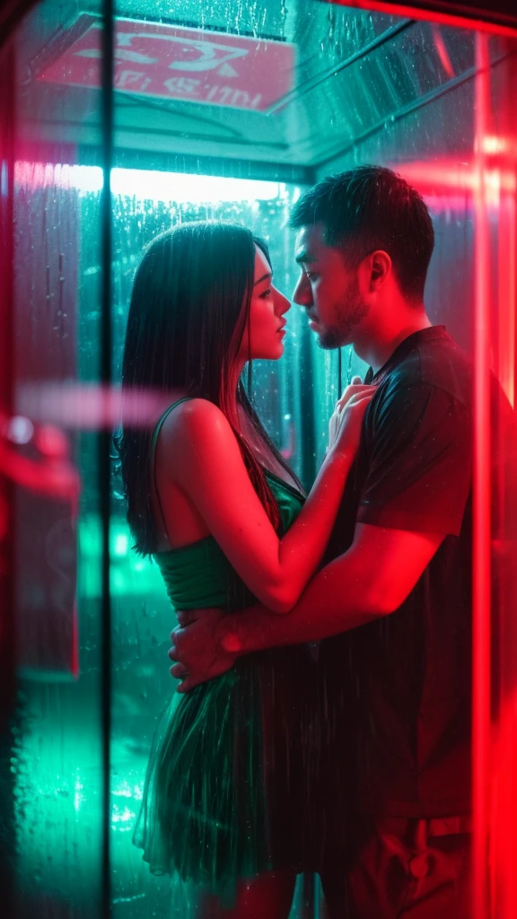 A candid shot on the street, (behind a glass shot:1.5), (best quality:1.5), japanese, 1man, 1girl, 35y a man in casual cloth with short black hair, 25y sweet and chubby girl in pink slipdress and sneakers, take a photo couple in a telephone booth, a man hold a girl body on the glass and carrying a girl thighs with his arms then giving sex kiss, she has messy mid long bang hair, (lifting posing:1.5), real couple, (having sex:1.3), 120 film looks, (neon light reflection in glass surface:1.3), ambient lighting, night, (rainy:1.4), detailed face and eyes, detailed nose and lips, very highly detailed, surreal view, (sharp focus:1.3), shot by mamiya analog film, (aesthetic photography:1.3), (dynamic wide angle:1.3)