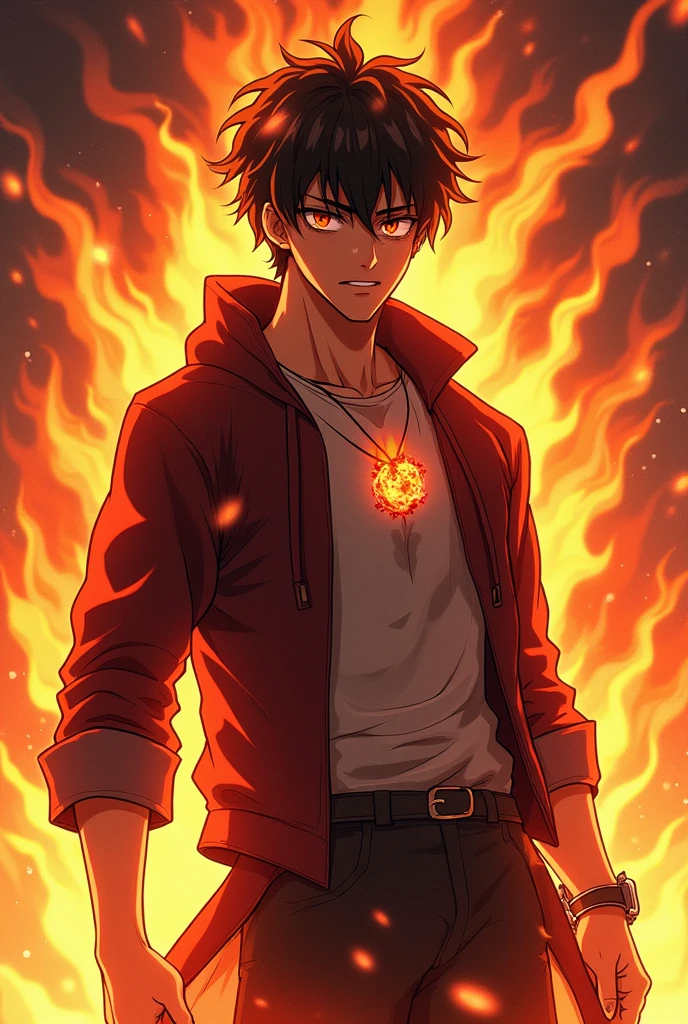8 K, qualité parfaite, plein de détails, mangas anime, jeune homme, 20 ans rage mode, squelette, flame titanesque, yeux renplie de rage, habit déchiré.