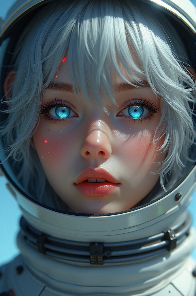 (Get a closer look at more masterpieces:1.5)0.9], (Space and astronauts:1.2) (Messy silver hair:1.1) (Heterochromia xanthochromia and blue eyes:1.2) (Space Helmet:1.0) (Colored stars in the eyes:1.0) (shining:1.1) (thick lips:0.9)