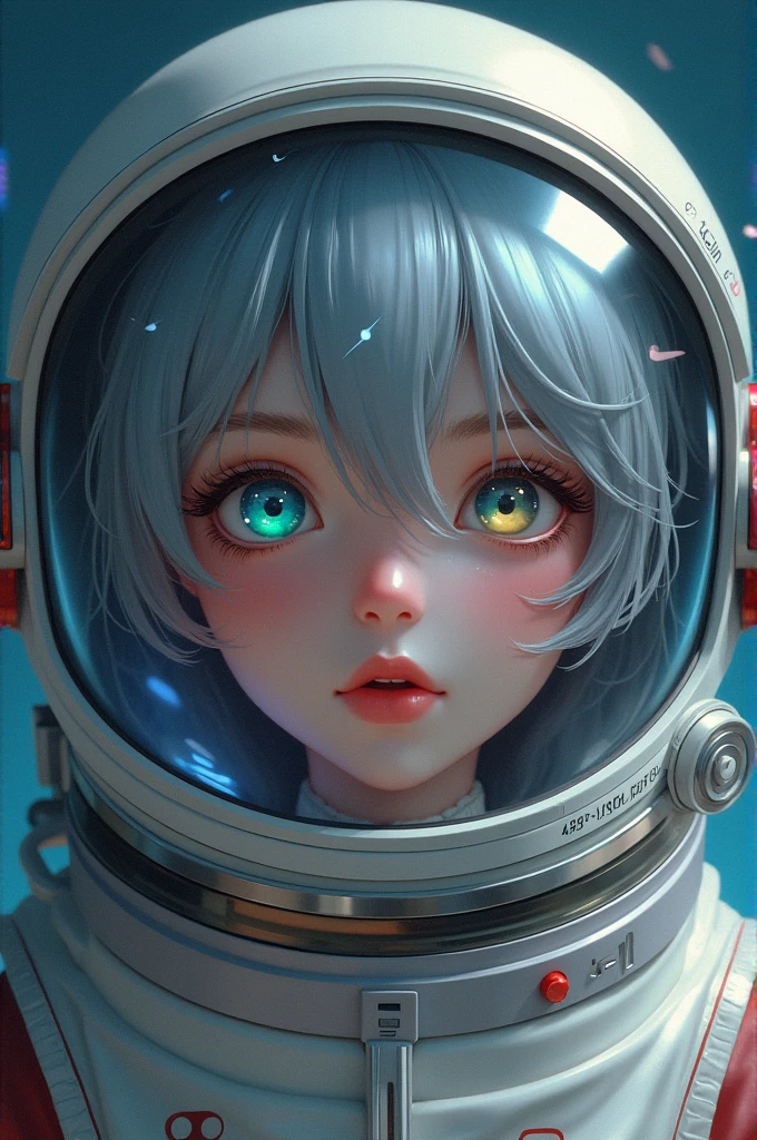 (Get a closer look at more masterpieces:1.5)0.9], (Space and astronauts:1.2) (Messy silver hair:1.1) (Heterochromia xanthochromia and blue eyes:1.2) (Space Helmet:1.0) (Colored stars in the eyes:1.0) (shining:1.1) (thick lips:0.9)