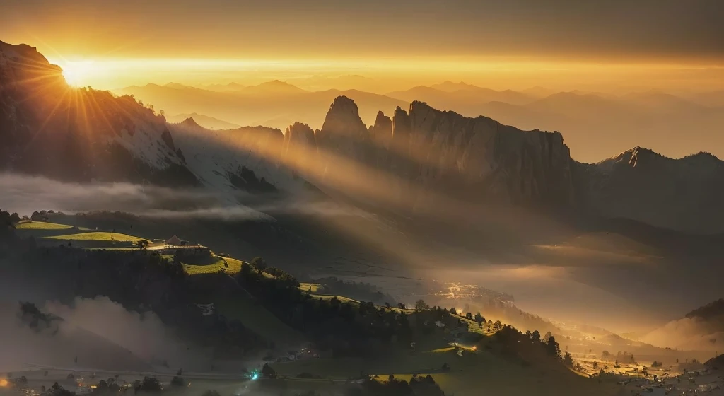 Giraffes on the mountain,Foggy,Sunlight, Dramatic cinematic lighting in the morning, Golden Morning Light, Sunset in the valley, dramatic morning light, early morning的阳光, author Franz Hegi, Some rays of light, A small amount of sunlight, author:Carl Hofer, early morning, Dramatic light at sunrise, sunrise light, author:Francesco Rebòlini, author Giuseppe Tominz