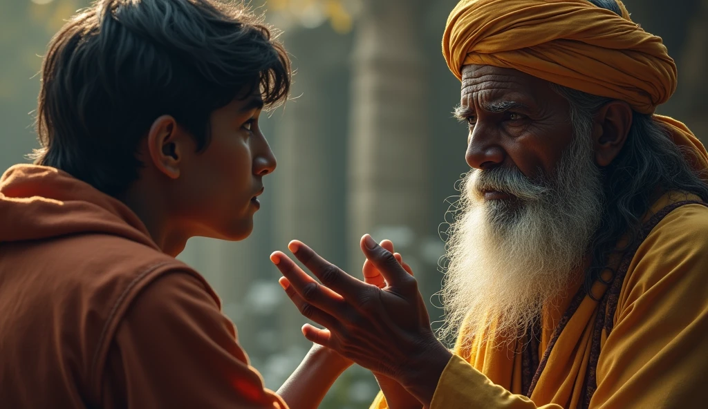 Indian young man crying tears with indian baba