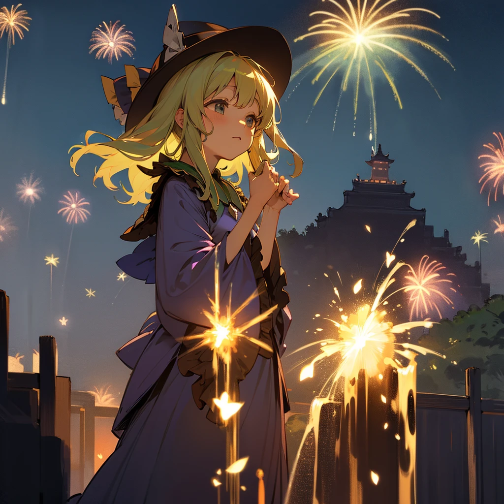 Highest quality、masterpiece、Detailed、beautiful、8K、Delicate and fine skin、Oriental Project、Sanae Kochiya、Suwako Moriya、Mountain、firework、shrine