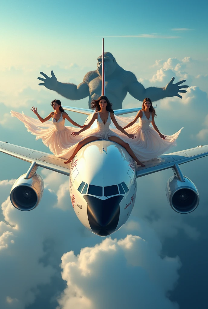 More beautyfull whomaen fly up on aeroplane on sky, indian Air ways, sky give wishes for people, king kong take an aeroplane, king kong is your friend,