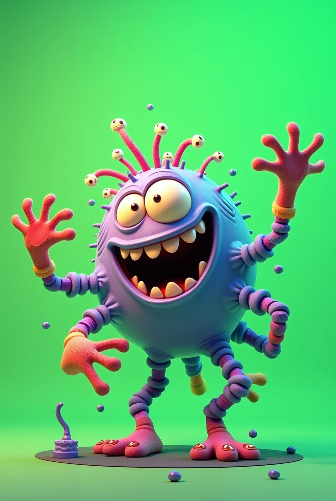 Monster or creature with many limbs cartoon style. Its background is green screen. 
