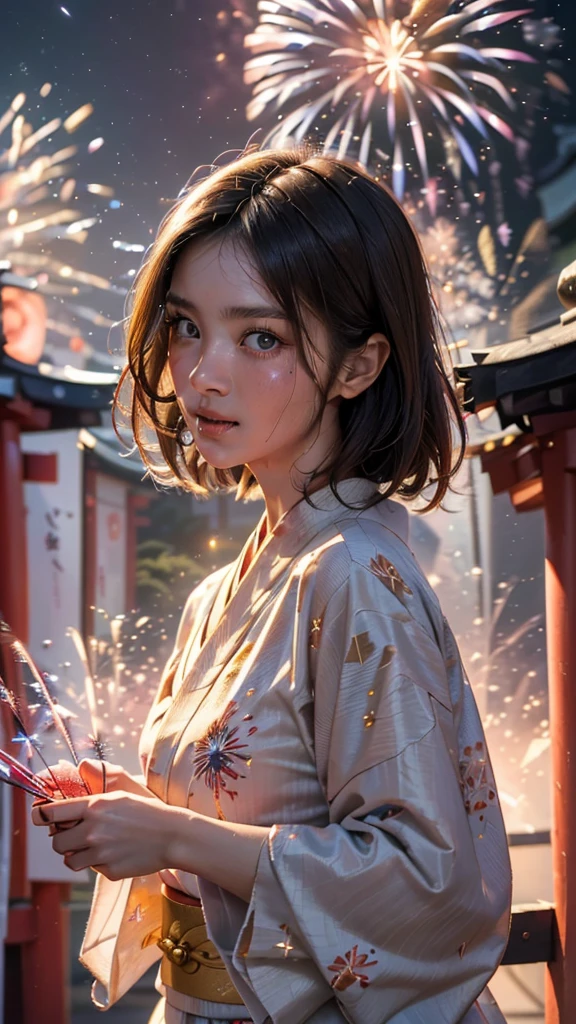 Komono,Girl in Yukata,Blowing in the wind,Summer Festivals,natta,food stand,Spirit Stream,Big Fireworks,Ponytail Break 8K, (Raw photo: 1.2), (Realism: 1.4), (masutepiece: 1.3), (exquisite detailing: 1.2), Delicate and beautiful details, (Eye Detail), ( Detailed), (Highest Quality) :1.4), (Hyper-Resolution: 1.2), cinematric light, (very detailed illustration), (Eyelashes, Best Quality, Super Resolution, depth of fields, Wide light, natural shadows