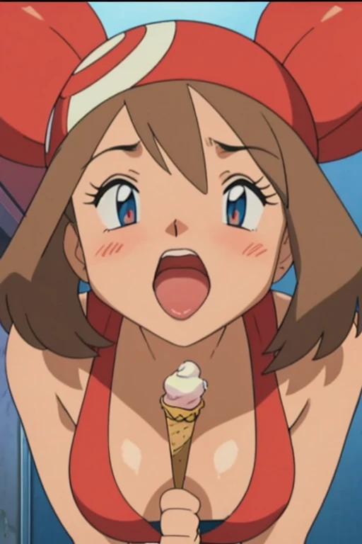 Large Breasts, Open your mouth, Sticking out tongue, Lick,ice cream,Looking up, Drooling, tip,lick,Blushing,