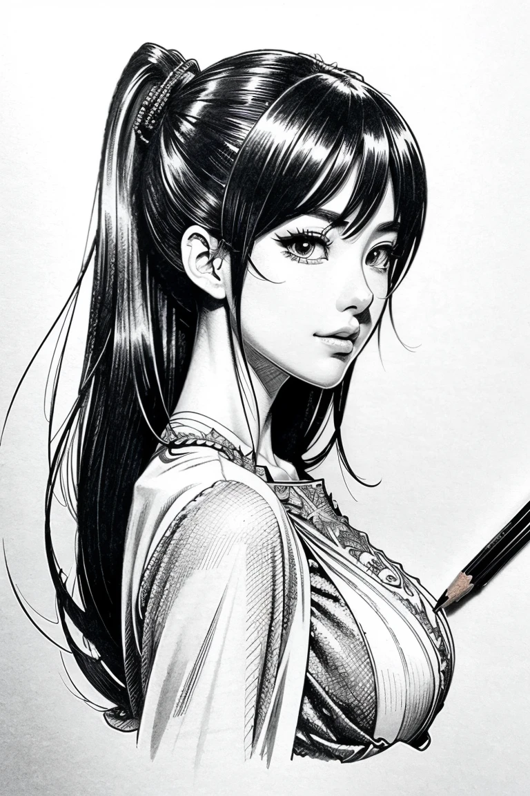 pencil drawing、Dramatic style、cartoon、Masterpiece、top-quality、best composition、ultra-detailliert