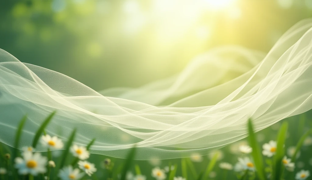 Create a serene image of a gentle breeze caressing the skin, evoking a soft and soothing sensation. The scene should depict a delicate and dynamic movement of the wind, with hyper-realistic and detailed textures. Include bright, natural lighting to enhance the feeling of calm and tranquility. Render in 8k UHD for ultra-sharp clarity.