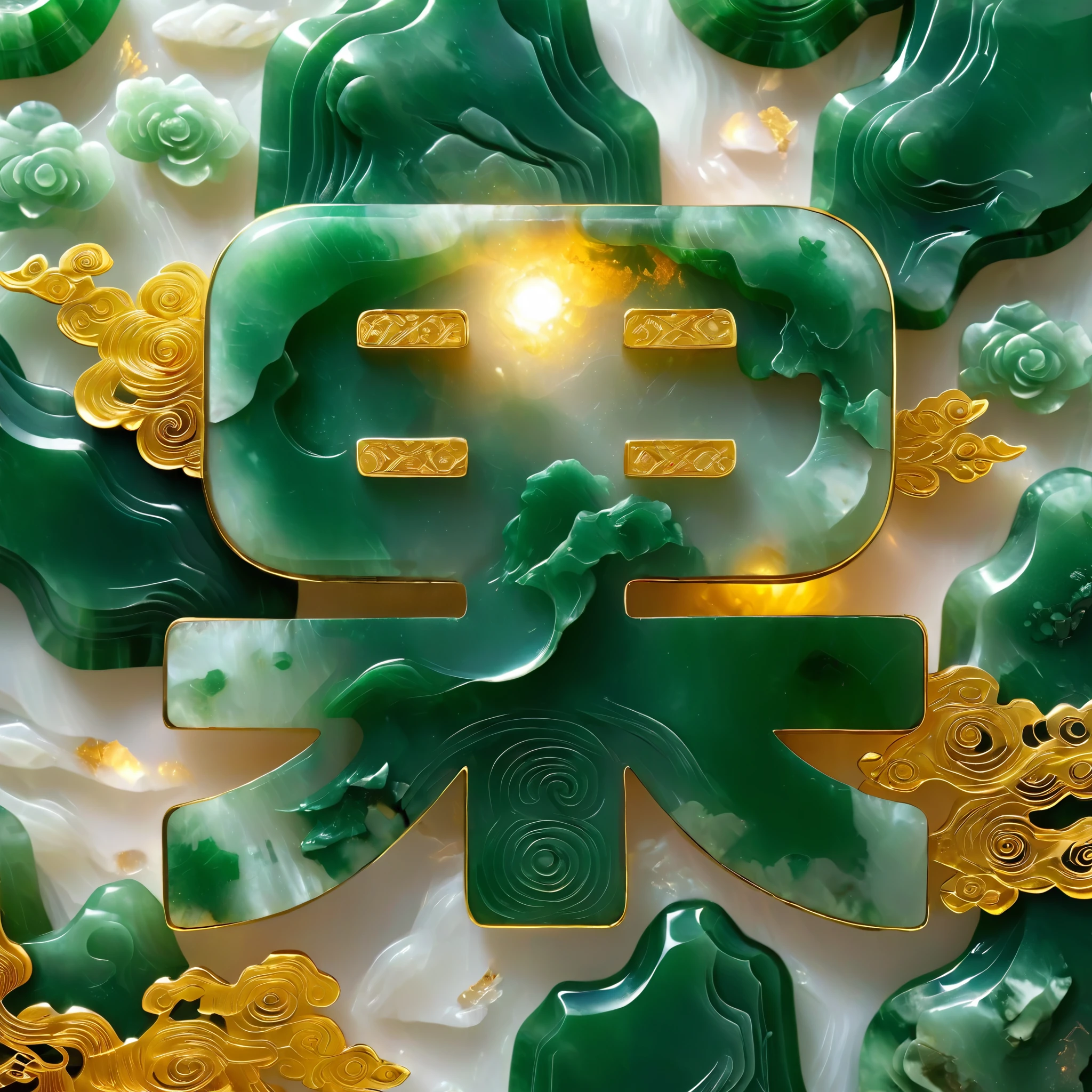 science and technology , Patterns with Chinese elements。.Gold inlaid jade style,shining,Beautifully