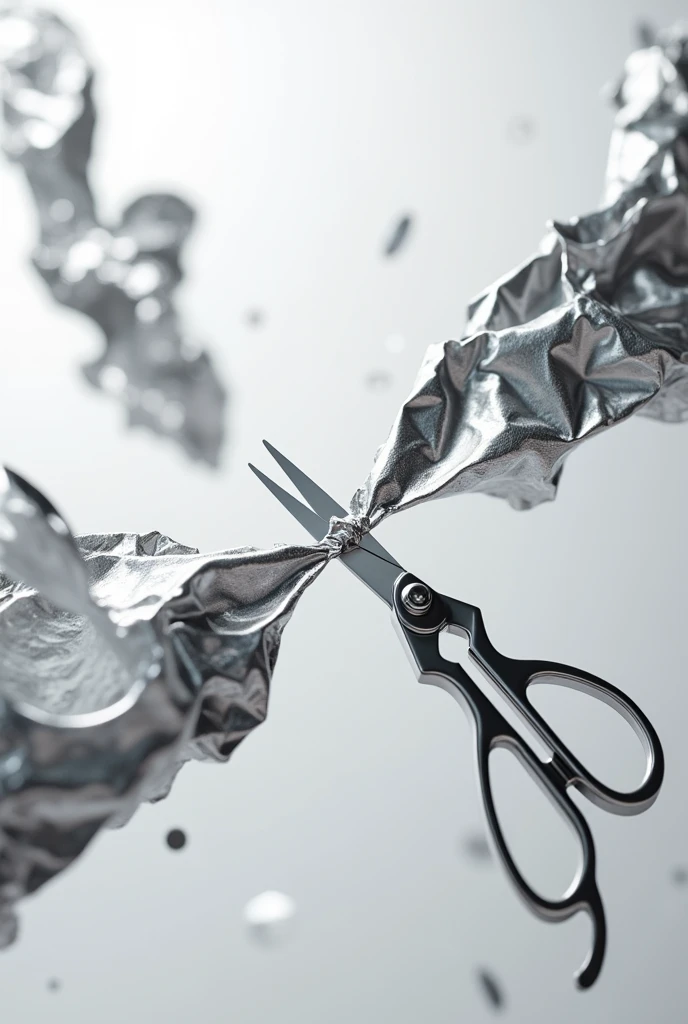Scissors are cutting aluminum foil