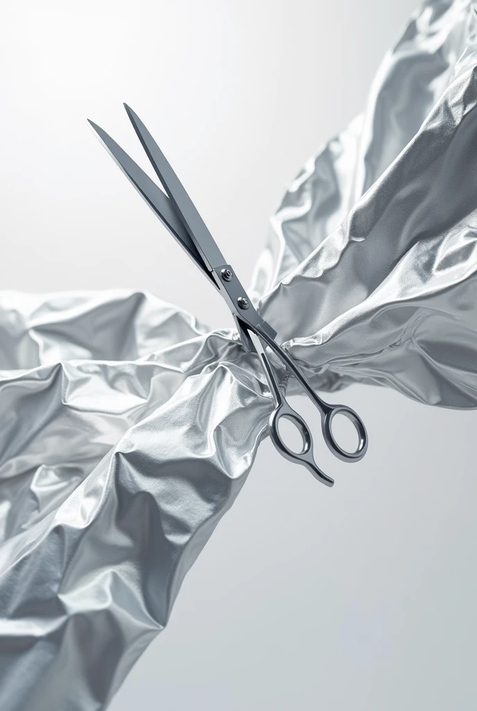 Scissors are cutting aluminum foil