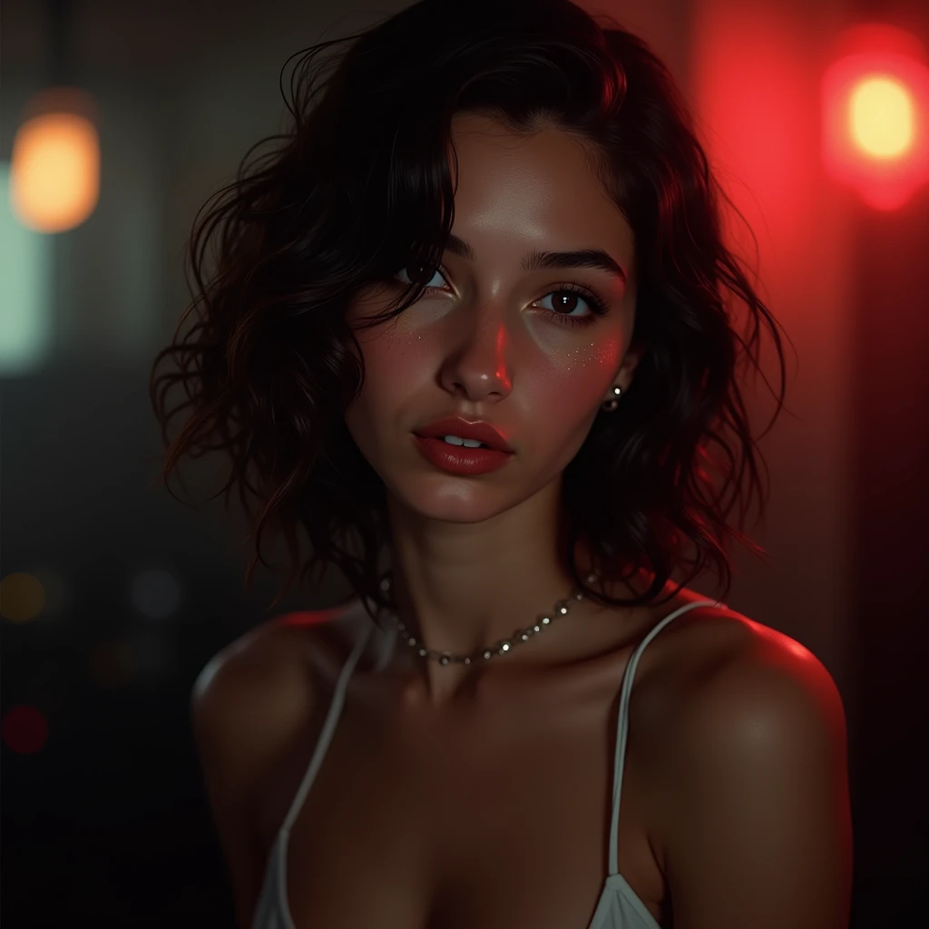 {{Lilly Krug alta e linda (deitada com as pernas abertas)), com cabelos loiros e olhos azuis, small nose and full, red lips and curled black eyelashes, {usando um vestido transparente com cintura justa e um par de sapatos pretos }.
