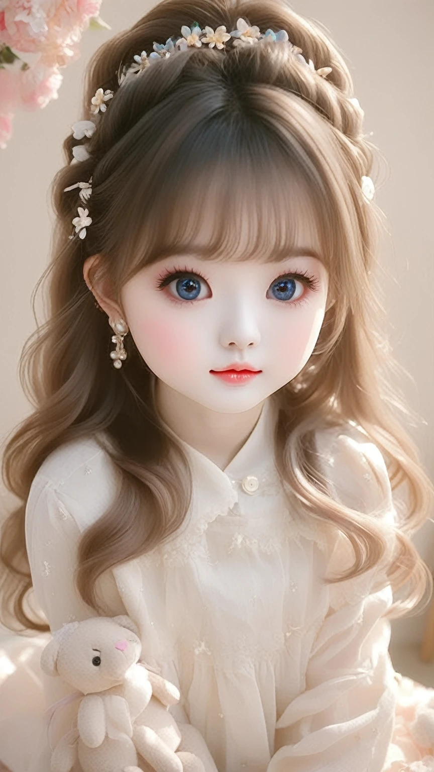 araffe girl with long hair holding a blue teddy bear, ulzzang, wan adorable korean face, cute beautiful, beautiful cute, popular south korean makeup, beautiful south korean woman, gorgeous young korean woman, with blue skin, beautiful young korean woman, cute colorful adorable, popular korean makeup, young adorable korean face, korean girl, sha xi, jaeyeon nam