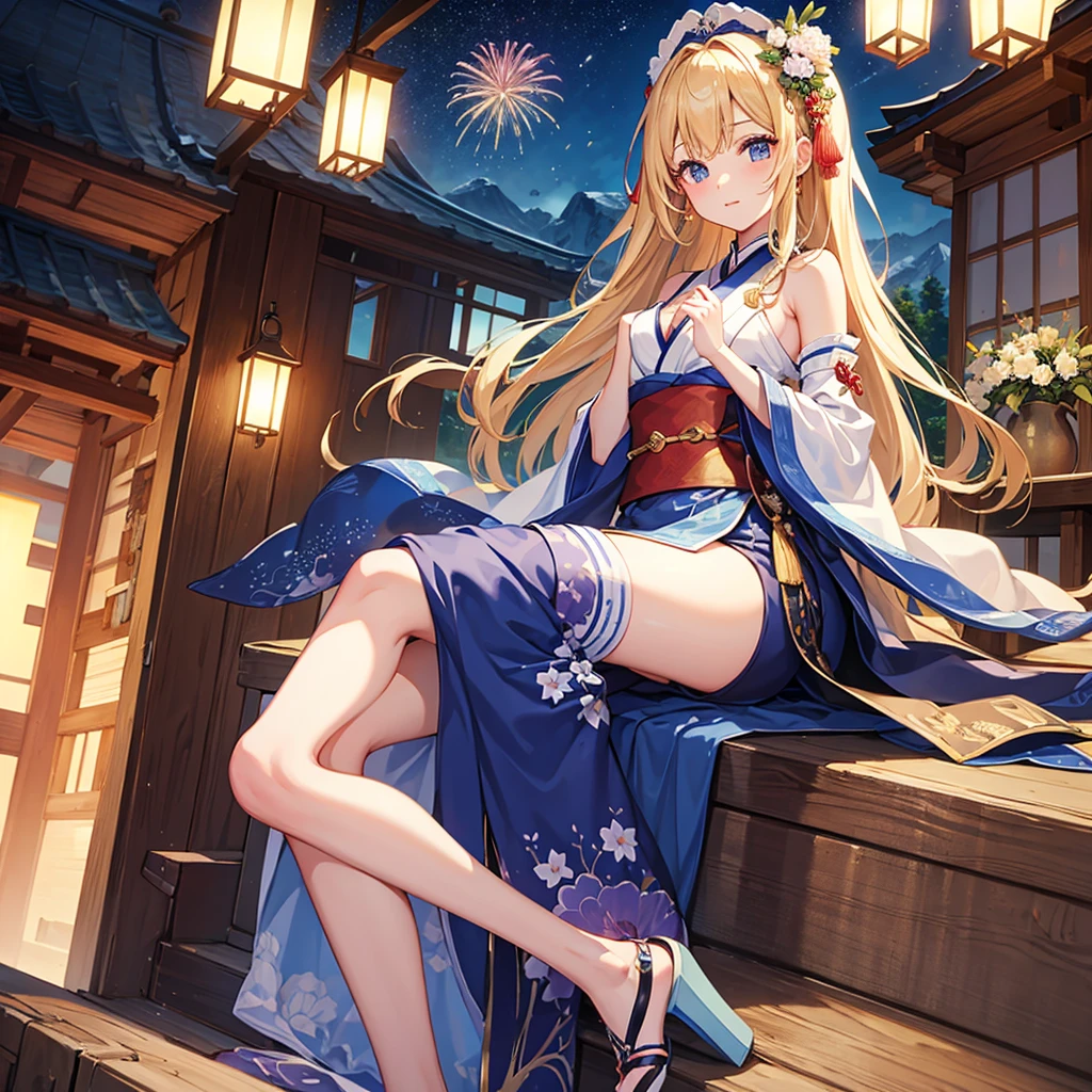 Highest quality、masterpiece、Detailed、beautiful、8K、Delicate and fine skin、Oriental Project、Sanae Kochiya、Mountain、firework、shrine