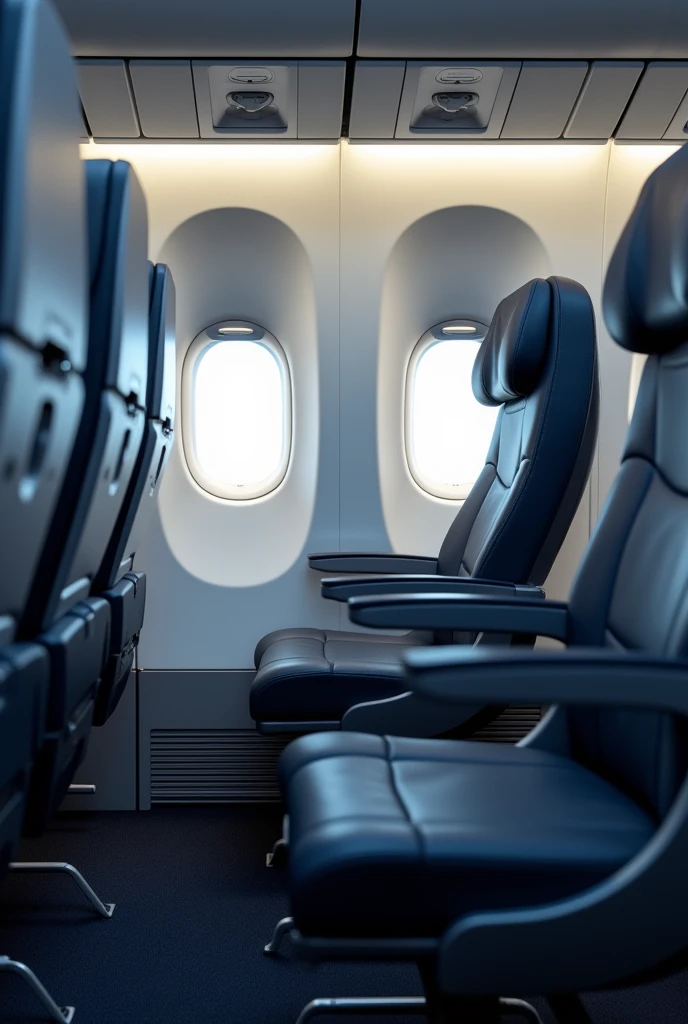 One airplane sheet front view in the plane without no one sitting on it..(only one sheet should be in the photo)