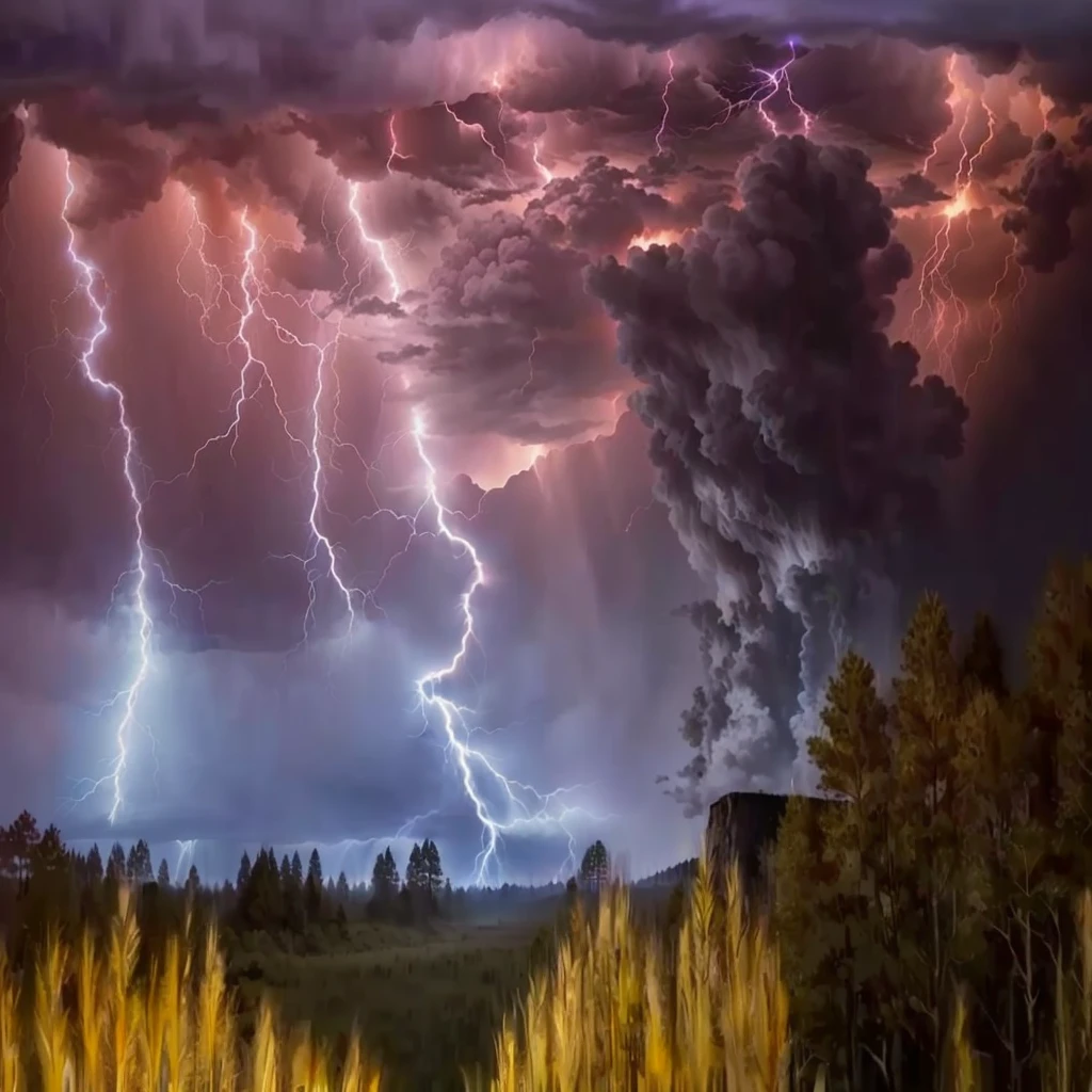 Lightning and Thunder over a field of tall grass and trees, Thunderstorms and Forest Fires, Thunderstorms and Fires, Crazy Lightning, Amazing lightning, beautiful!!!, with Thunderstorm, Thunderstorm, Looks Serious, beautiful闪电, Surrealism!!!, Terrible Thunderstorm, Natural Lightning, beautiful lightning, Thunderstorm, Epic Lightning, Dramatic Lightning, amazing volcanic eruption, Lightning strike