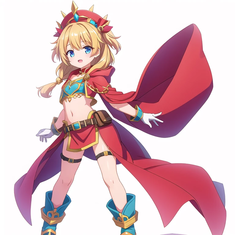 solo female, midriff, ((( white background))), character focus, fantasy clothes, standing, grove cuff, gloves, character design, full body,