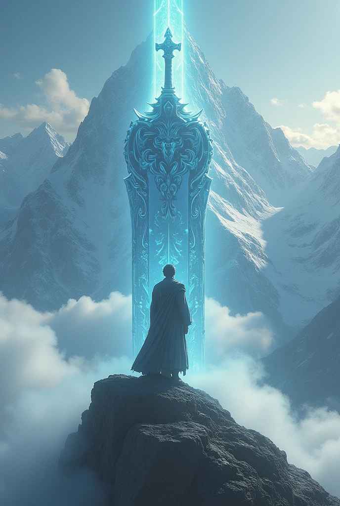 best quality, very good, 16K, ridiculous, Very detailed, Huge sword，made of mist, Background mountain top（（A masterpiece full of fantasy elements）））， （（best quality））， （（Intricate details））（8K）
