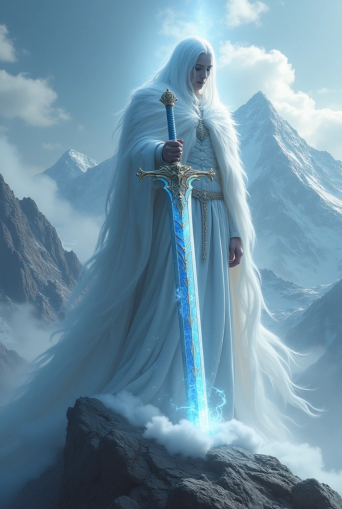 best quality, very good, 16K, ridiculous, Very detailed, Huge sword,made of mist, Background mountain top((A masterpiece full of fantasy elements))), ((best quality)), ((Intricate details))(8K)