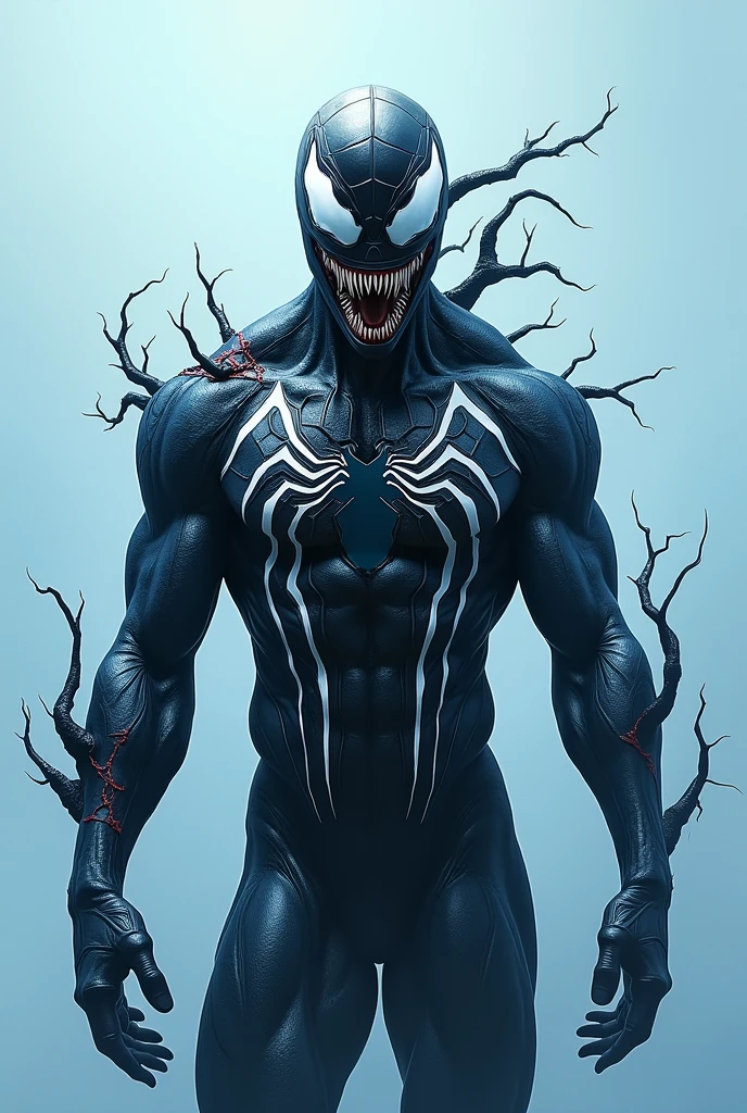 half venom half spiderman light blue background wallpaper