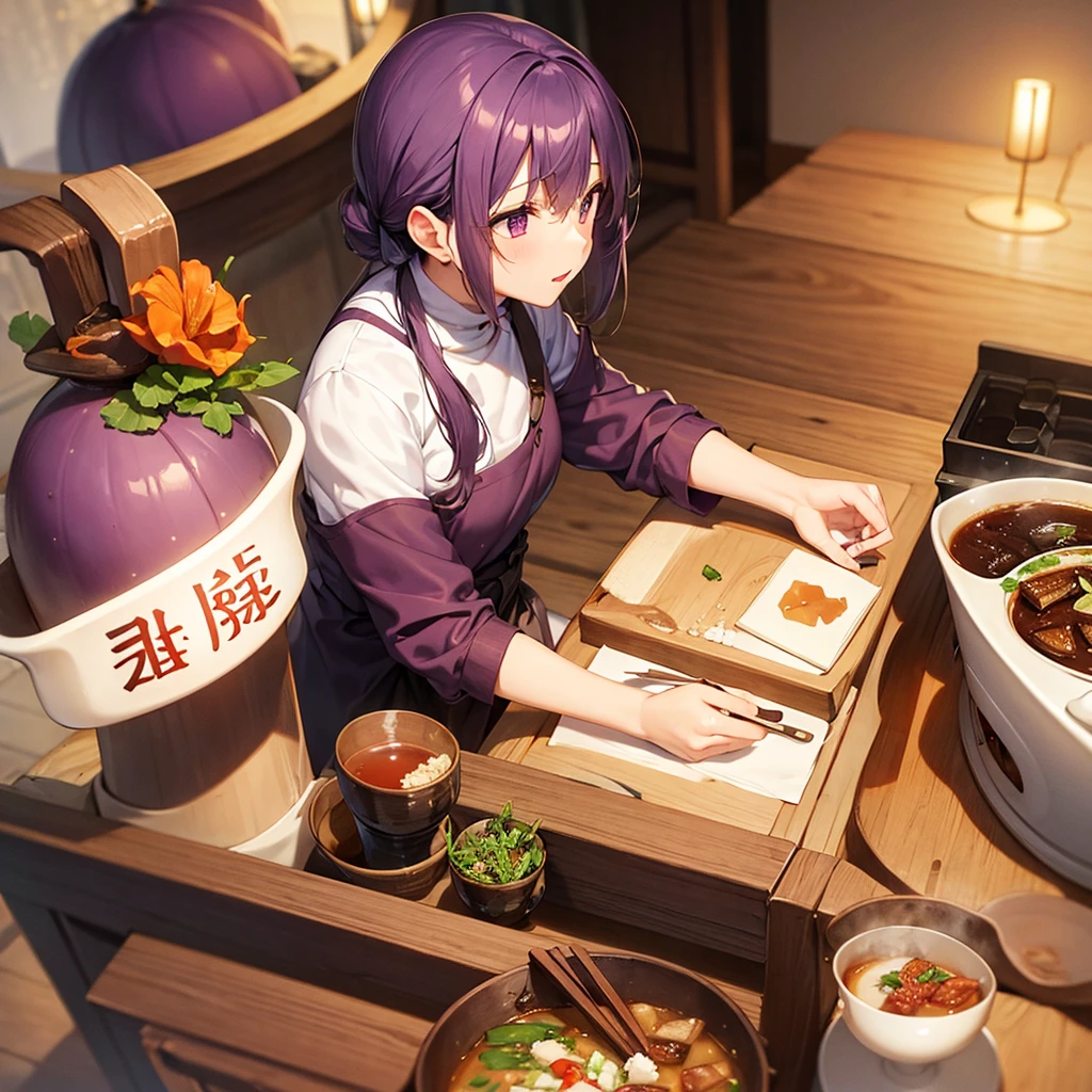 Eggplant offering cooked rice Miso soup A note with words of gratitude