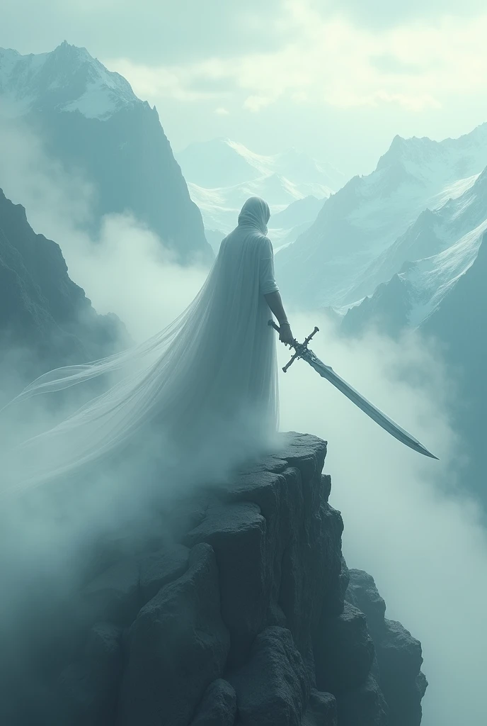 best quality, very good, 16K, ridiculous, Very detailed，unmanned, Huge sword，made of mist, Background mountain top（（A masterpiece full of fantasy elements）））， （（best quality））， （（Intricate details））（8K）