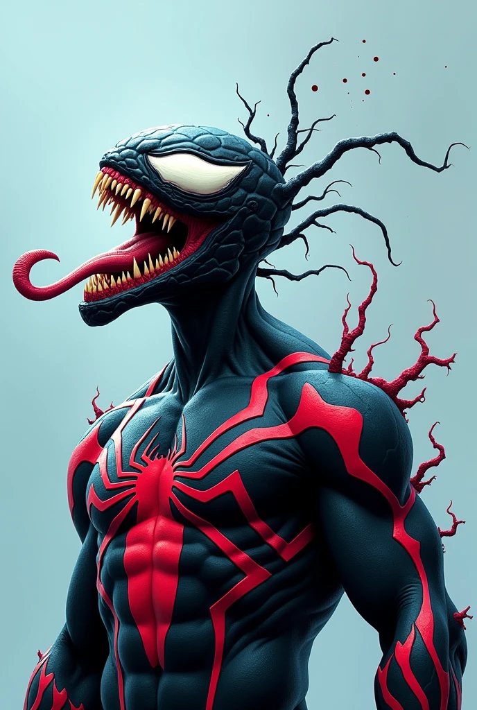 half venom half spiderman light blue background wallpaper blood small dots all over