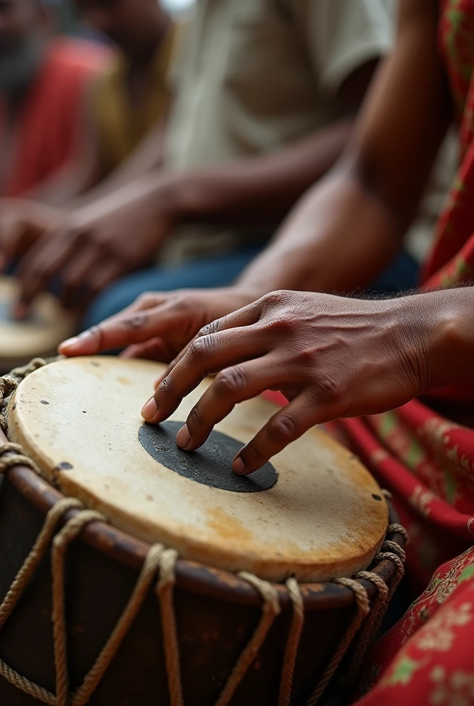 Closeup shots of dhol being played