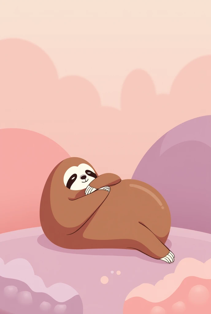 Sloth resting, in the colors pink orange and purple, logo style,