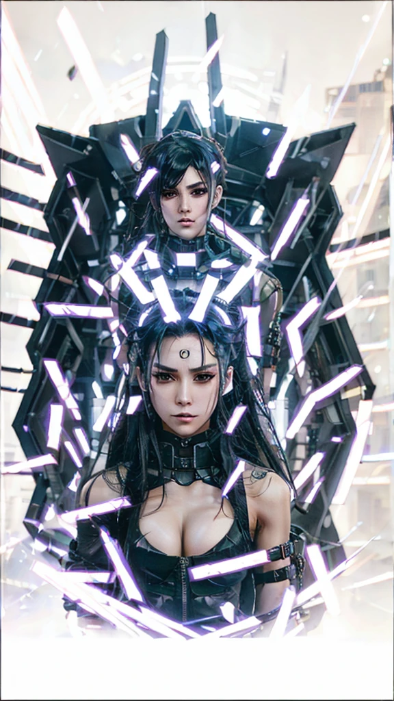 Cyberpunk anime characters, change the background to dark industrial night background, skyscreapers in the background