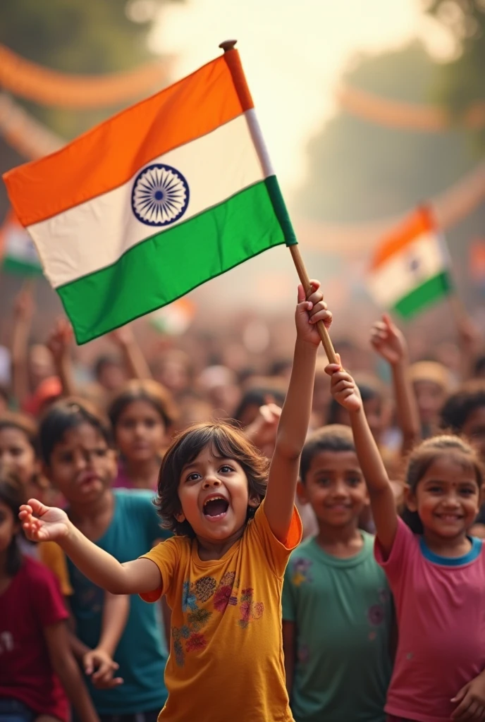 Happy independence day with  with indian flag 