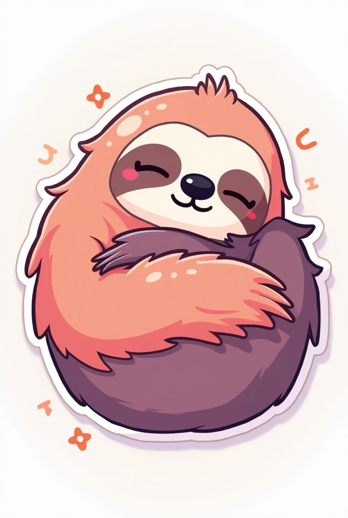 Sloth sleeping, in the colors pink orange and purple, sticker style 