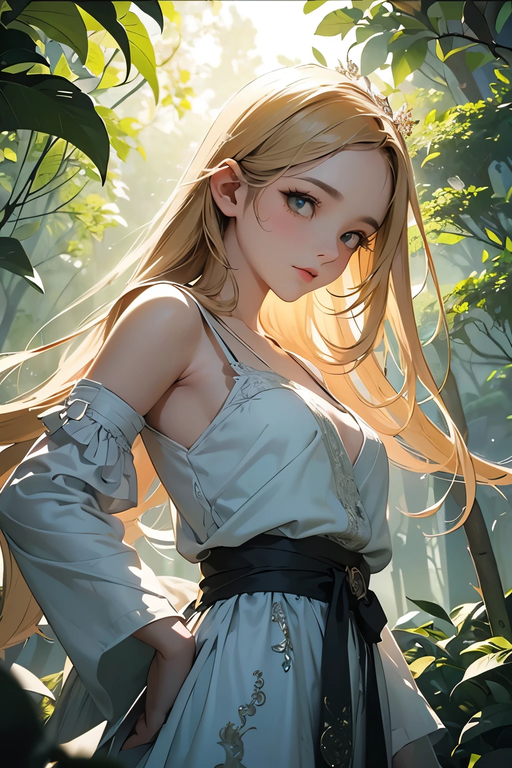 (masterpiece:1.2), Best Quality, (illustration:1.2), (ultra detailed), hyper details, (delicate detailed), (intricate details), (cinematic light, Best Quality Backlights), Delete line, soloist, perfect body, (1 girl), a beautiful swamp goddess made of glowing vines sparkling magic of a ancient spirit, (make up), high contrast, (better lighting, an extremely created and beautiful), (cinematic light), showy,