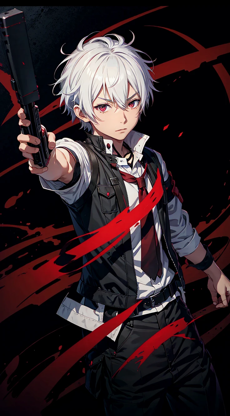 Hajime nagumo, Arifureta, a high resolution, short hair, man, solo, White hair, patch on right eye, metal left hand