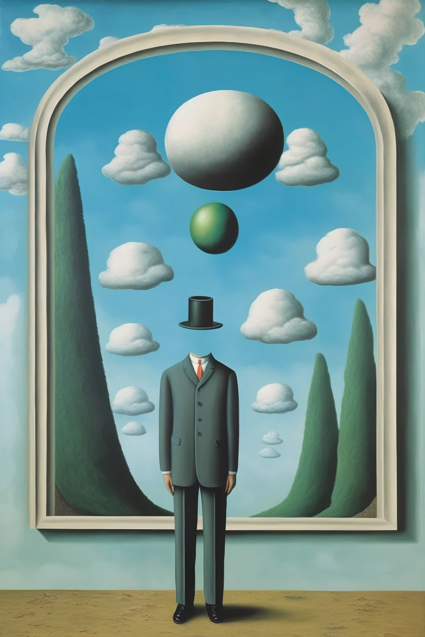 René Magritte - In the style of René Magritte、Draw a surreal painting with the number 10 as the central character。.