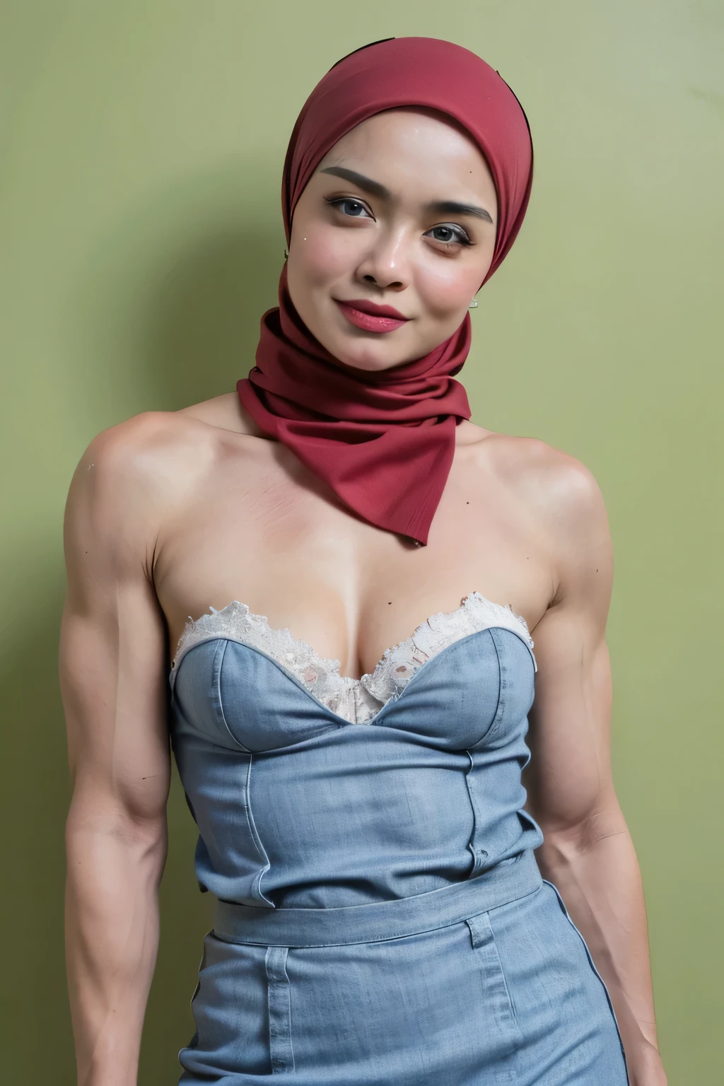 Suspender G-String, ((Strapless Bra)), SCARFS, ((Pencil Short Skirt)), (Arm Muscles:1.7), ((Neck Lace)), ((6x-UltraSharp)), Milf Bitch, Straddling, ((Naked red)), ((Old Lady :1.6)), Very cute like a Matured Lady, ((Stylo Stylish Hijab)), adorable, 2 girl, 55 years old, baby face, shy, half body portrait, ((HORNY FACE EXPRESSION)), (face details: 1), (eye details: 1), Cute posed. proportional body. Ultra High Res. (realistic: 2), UHD, Tiny breasts