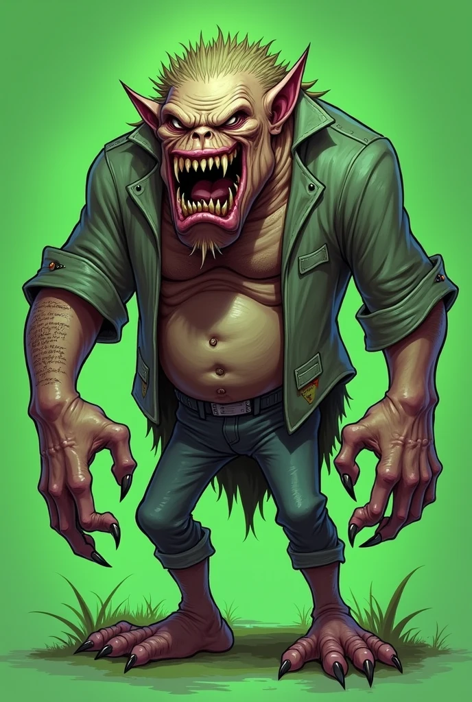 Tarabusaw, a dangerous and monstrous figure resembling a man, cartoon or vintage style... With green screen Background
