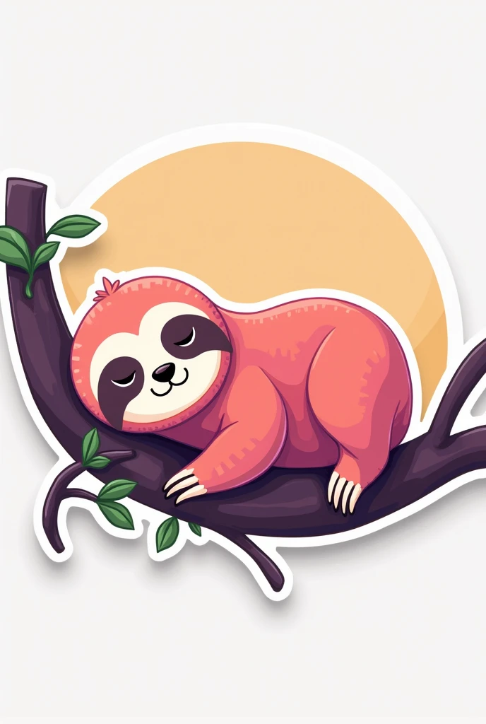 Sloth on a tree in pink, orange and purple colors, sticker style