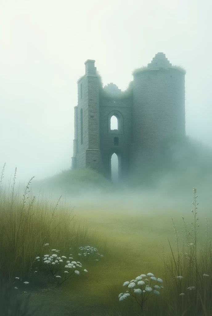 (Sargent style watercolor)、(Landscape painting)、Soft Light、(The ruins of a small Scottish castle drawn on a misty morning)、(Deep morning mist:1.2)、(Let the ethereal mist-shrouded scenery transport you to the world of Celtic legends)、Create a dreamlike scene on the gentle, misty morning meadow。Draw delicate and blurry brushwork、Capture the elusive nature of the mist、Enhance the tranquil atmosphere of the countryside、place々Flowers Bloom、(Highest quality, masterpiece, High resolution)、8k、wallpaper、