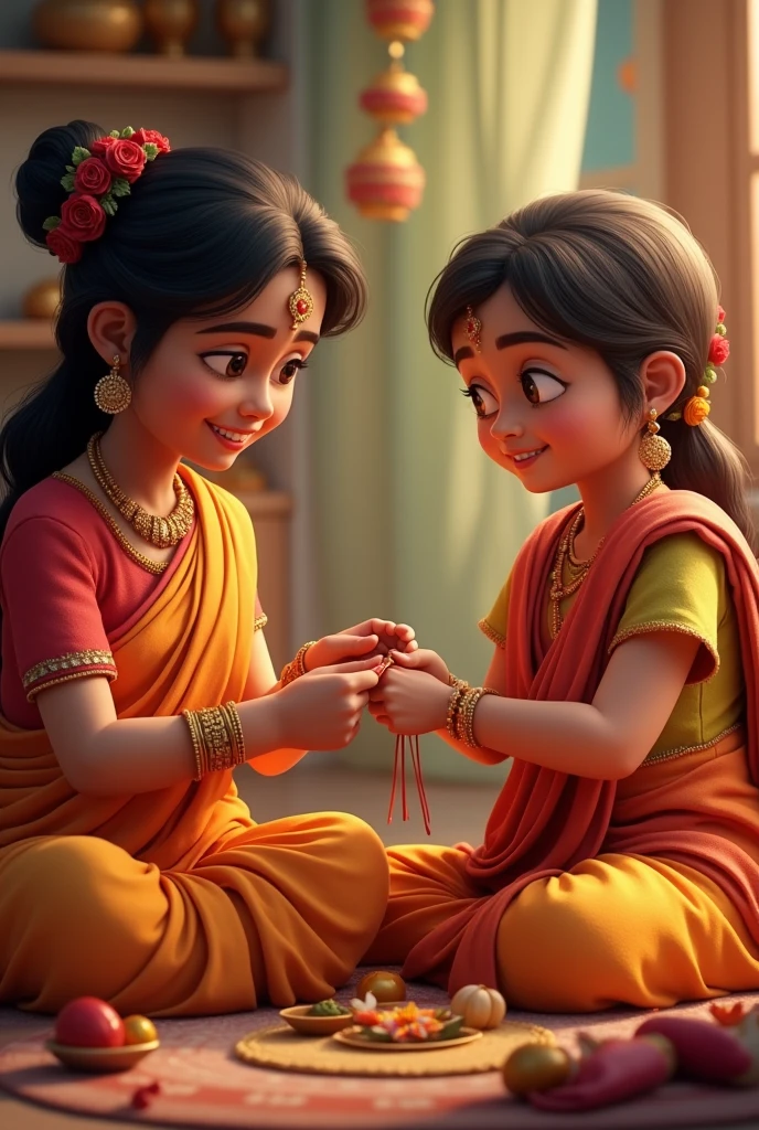 A sister is tying a rakhi on the hand of her brother man, with Happy family ,on rakasyabandan