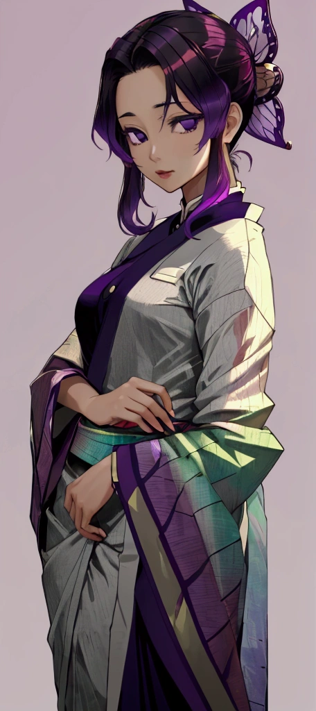 Shinobu kocho,realistic,wearing saree,purple hair,purple saree, masterpiece, detailed,best quality