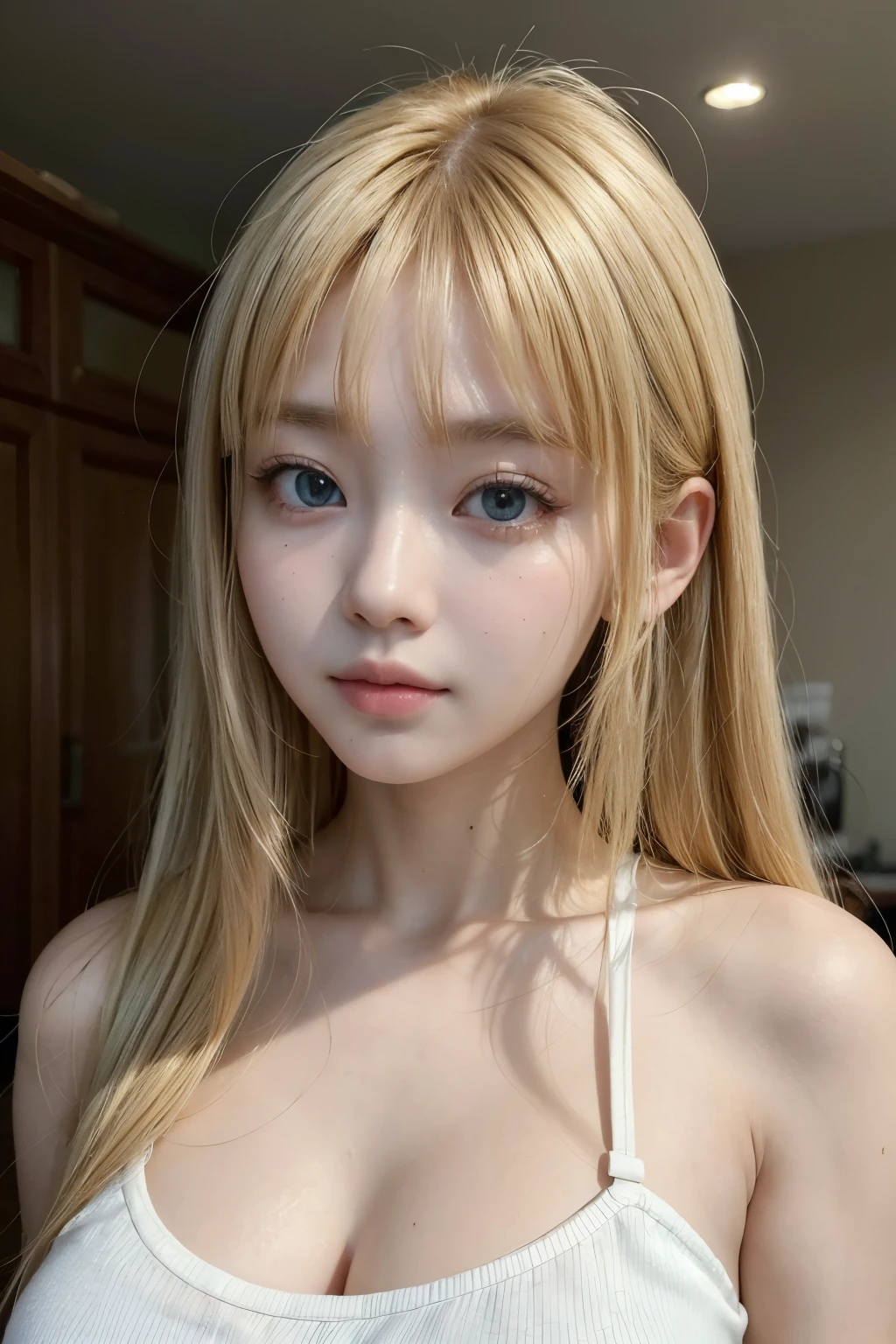 (((best quality))),(((ultra detailed))),(((masterpiece))), 1woman, blonde korean girl with straight hair l