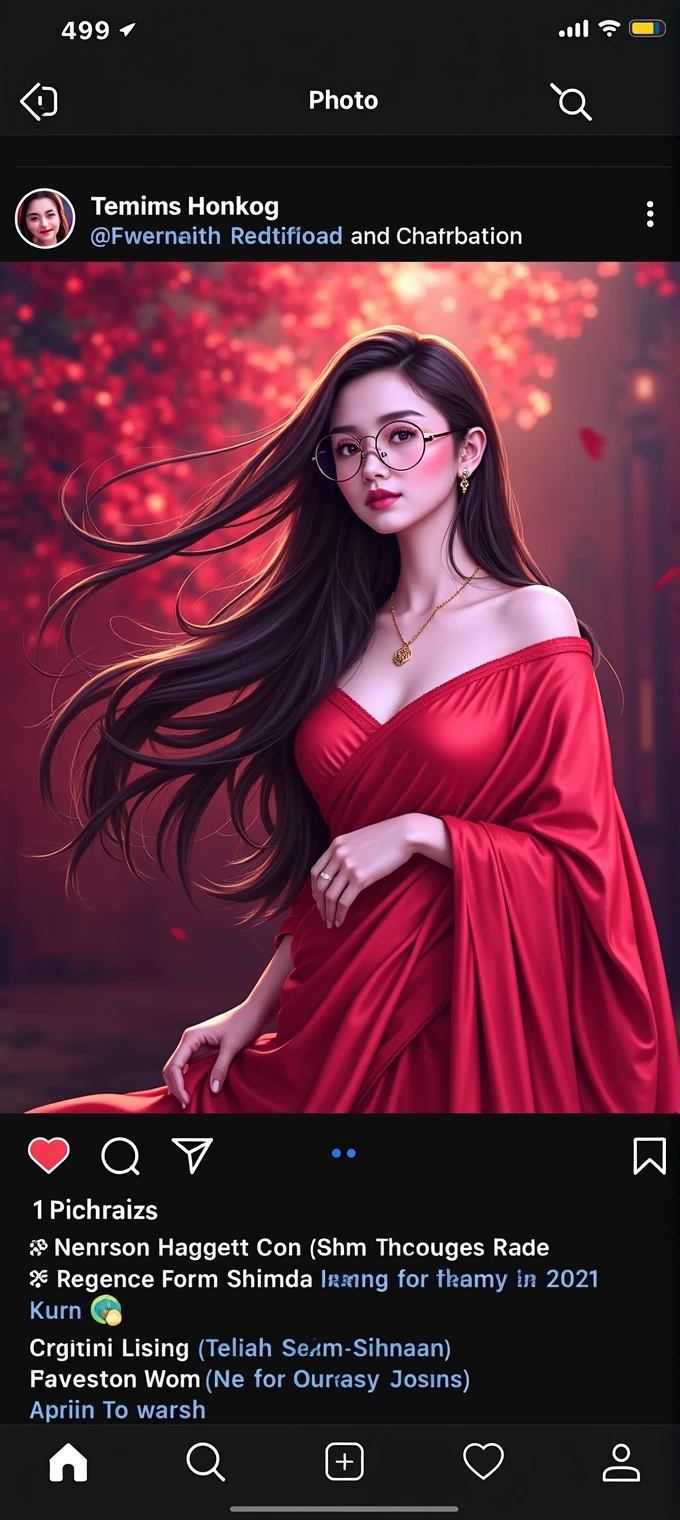 Asian cute girl in red saree, sleeveless blouse, highly detailed,wearing round glasses, thin