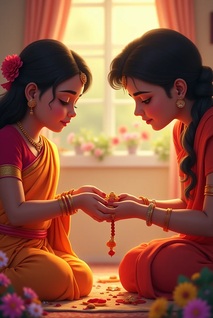 A sister is tying a rakhi on the one hand of her brother , with Happy family ,on rakasyabandan