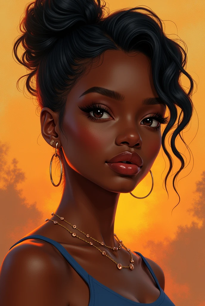 Create an image that describes me: happy, centered, serious, I love black skin, i like horse, I am a girl