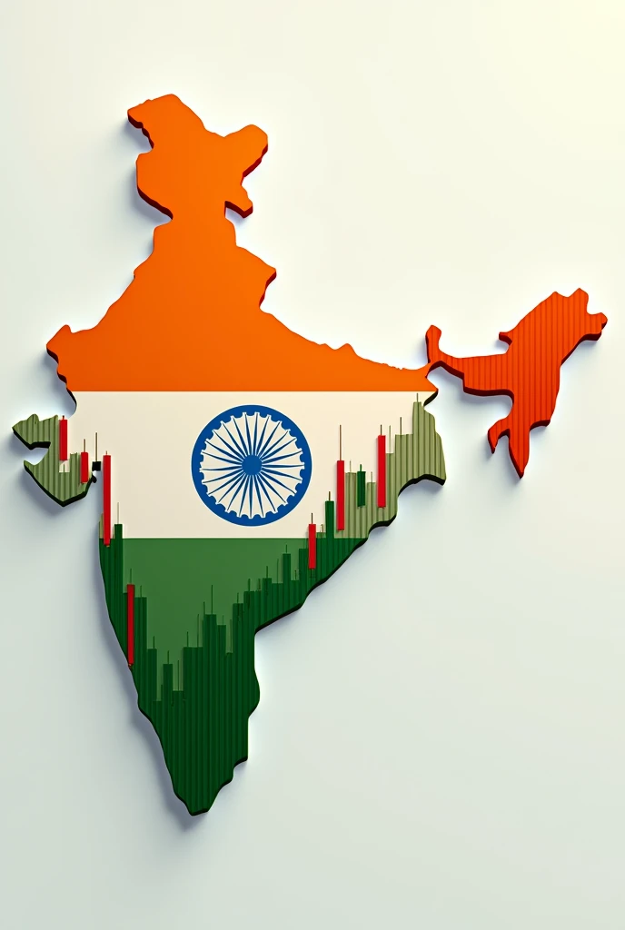 Map Of India in the color of indian flag colors only it's border lines and half map created by candles of stock market