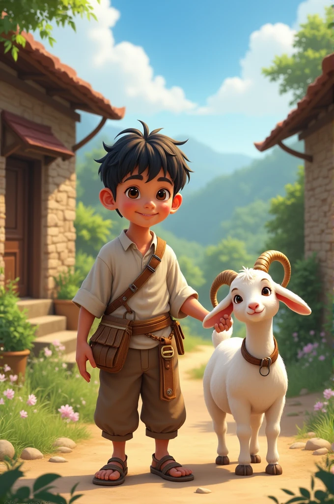 Prairie, a boy riding on the back of a sheep, knight, night, starry