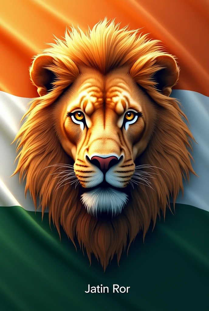 Create a image of Indian flag lion face in middle of image and write name Jatin Ror under the image